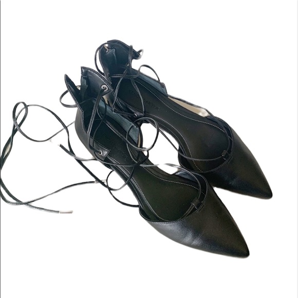 Kendall & Kylie Shoes - kendall & kylie black pointed toe ballet ankle wrap flats